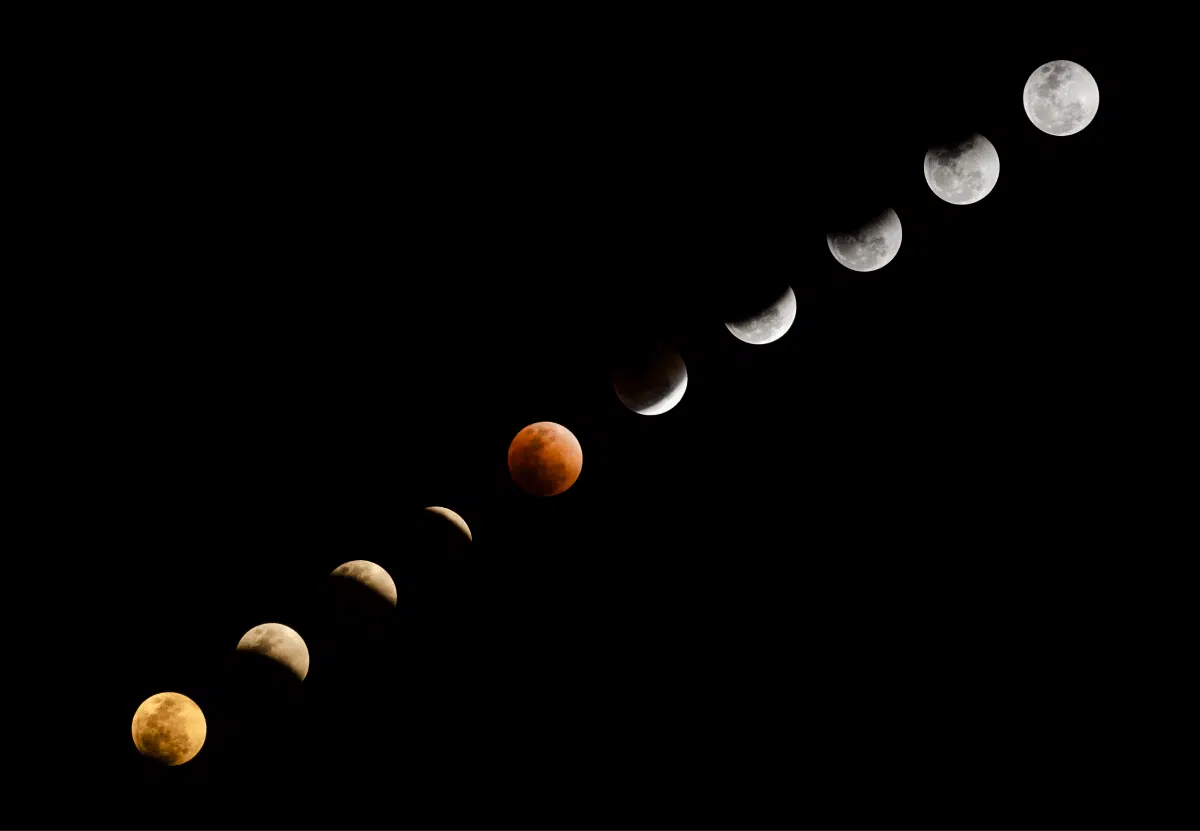 super blood moon red colour lunar eclipse different phrases clear dark sky