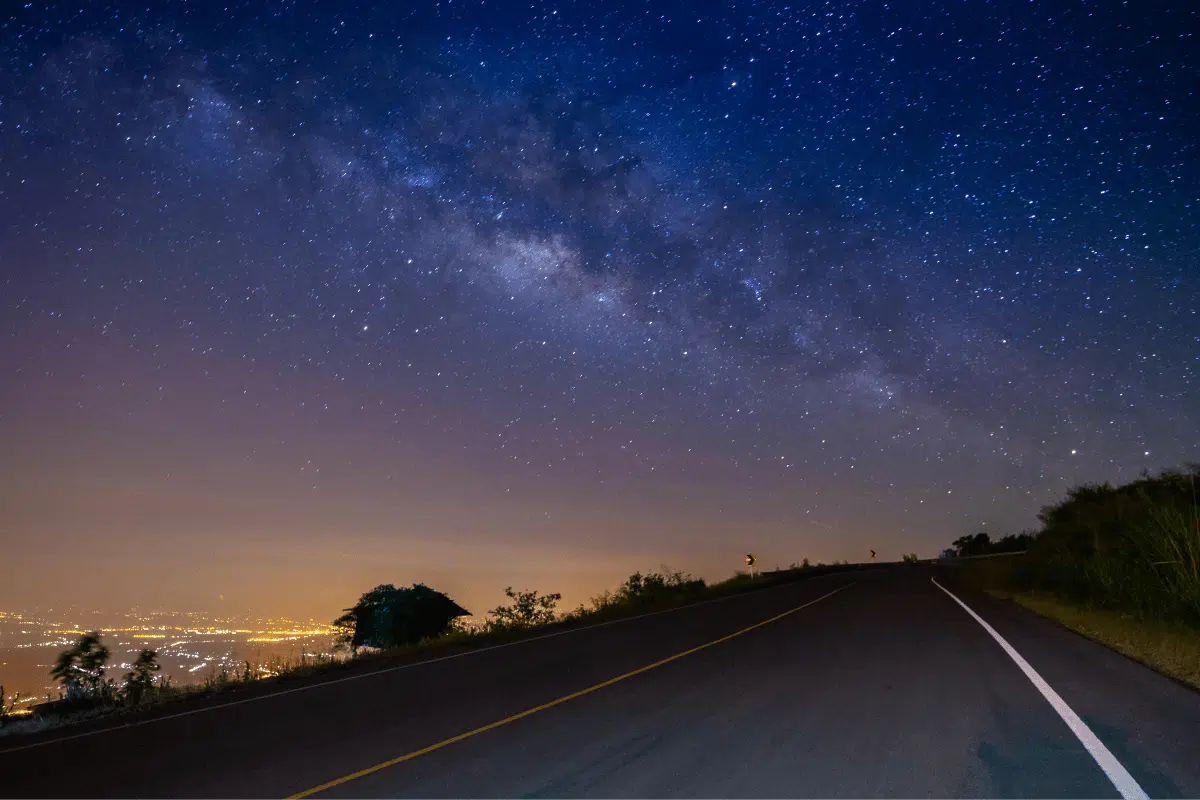 night landscape road mountain milky way galaxy background